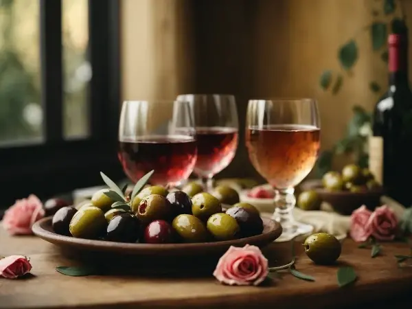 Оливки и розовое вино